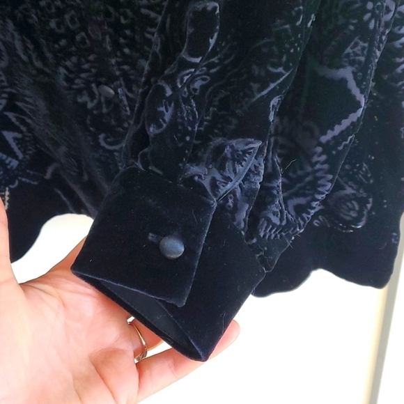 NWT Linda Allard Ellen Tracy silk Velvet burnout tunic button down blouse sz 12 - Picture 6 of 8